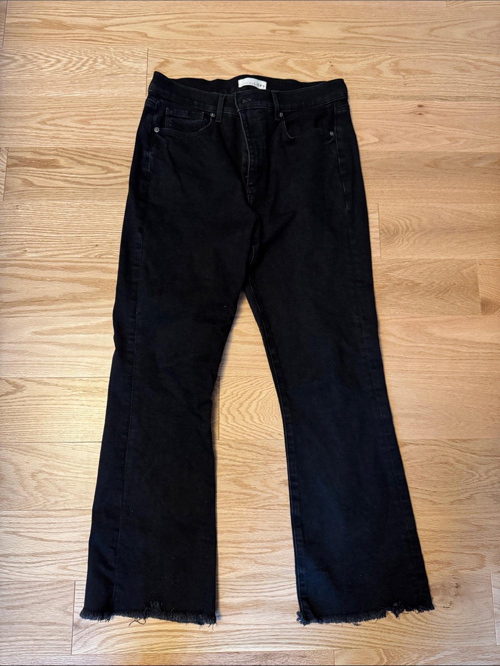 LOFT Black Frayed-Hem Flare Jeans